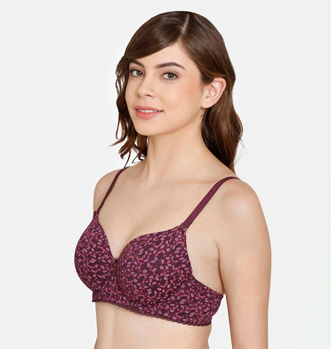 Purple & Pink Floral Lightly Padded T-shirt Bra RO1215FASHJPURP